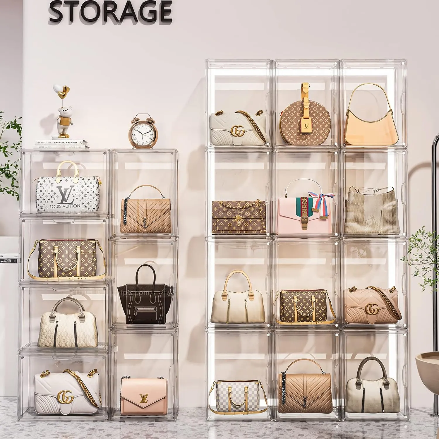 Purse Organizer for Closet, Handbag Storage, Clear Acrylic Display Case for Collectibles, Stackable Storage Bins with Magnetic Lid for Figures, Doll, Bag, XX-Large