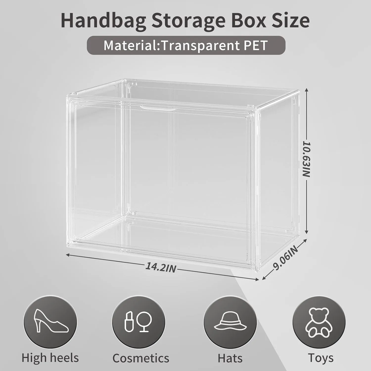 Purse Organizer for Closet,1 Pack Clear Acrylic Display Case for Handbag Organizer,Purse Storage Box with Magnetic Door, Stackable Plastic Storage Bins for Handbag,Collectibles, Cosmetic
