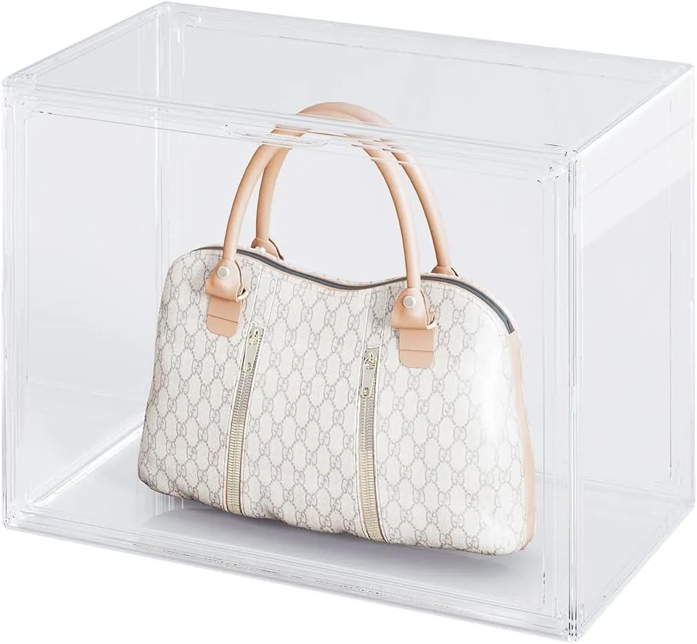 Purse Organizer for Closet,1 Pack Clear Acrylic Display Case for Handbag Organizer,Purse Storage Box with Magnetic Door, Stackable Plastic Storage Bins for Handbag,Collectibles, Cosmetic