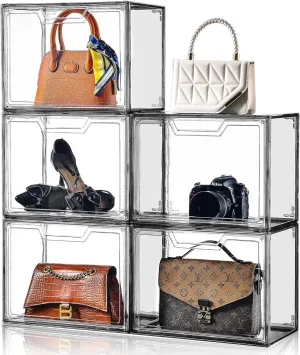 Purse Organizer for Closet,Clear Acrylic Display Case for Handbag Organizer, Purse Storage Box with Magnetic Door, Dustproof Storage Bins for Book, Collectibles, Cosmetic (Grey, 5)