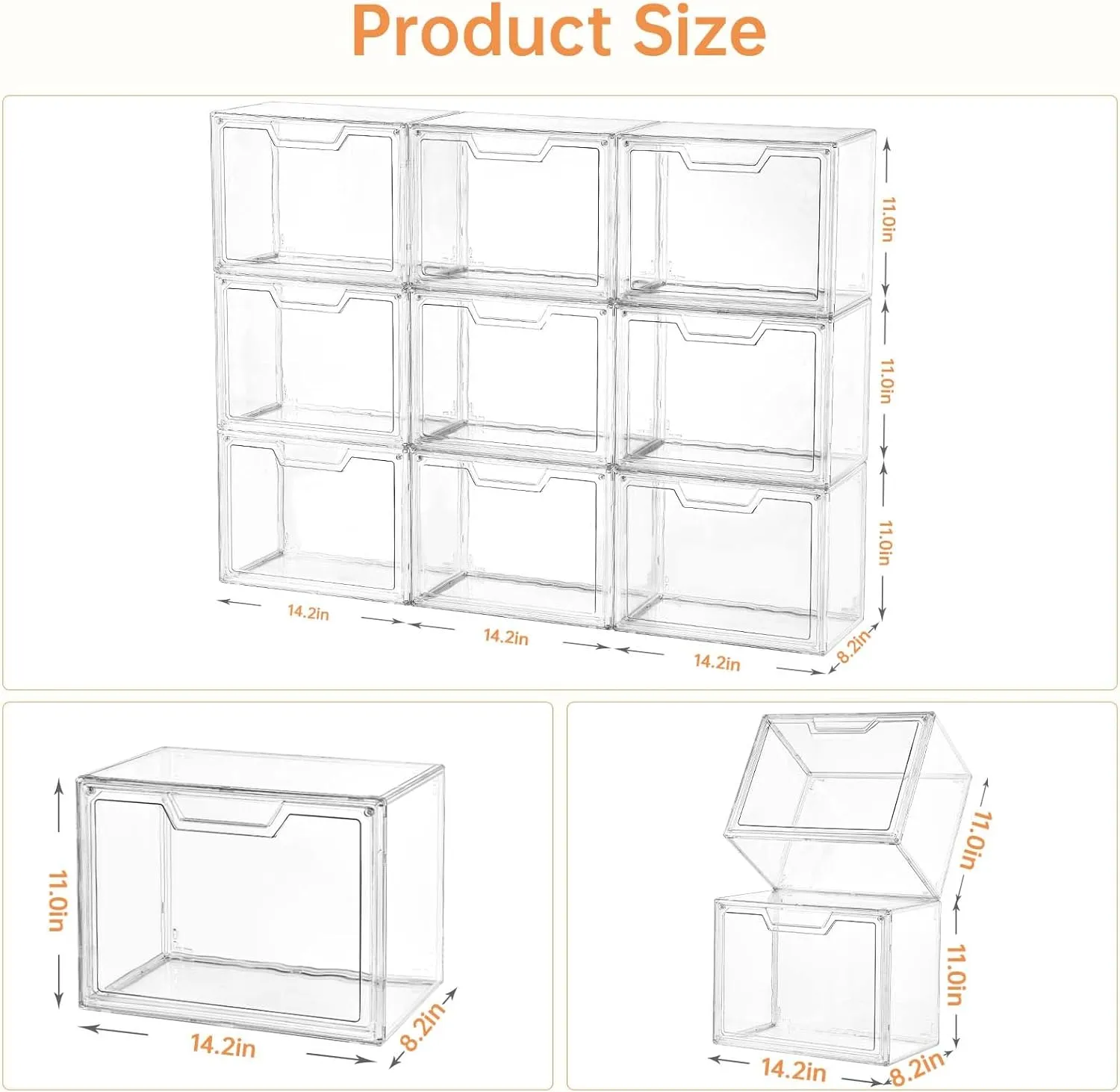 Purse Organizer for Closet,Clear Acrylic Display Case for Handbag Organizer, Purse Storage Box with Magnetic Door, Plastic Storage Bins for Book, Collectibles, Cosmetic (9 Pack)