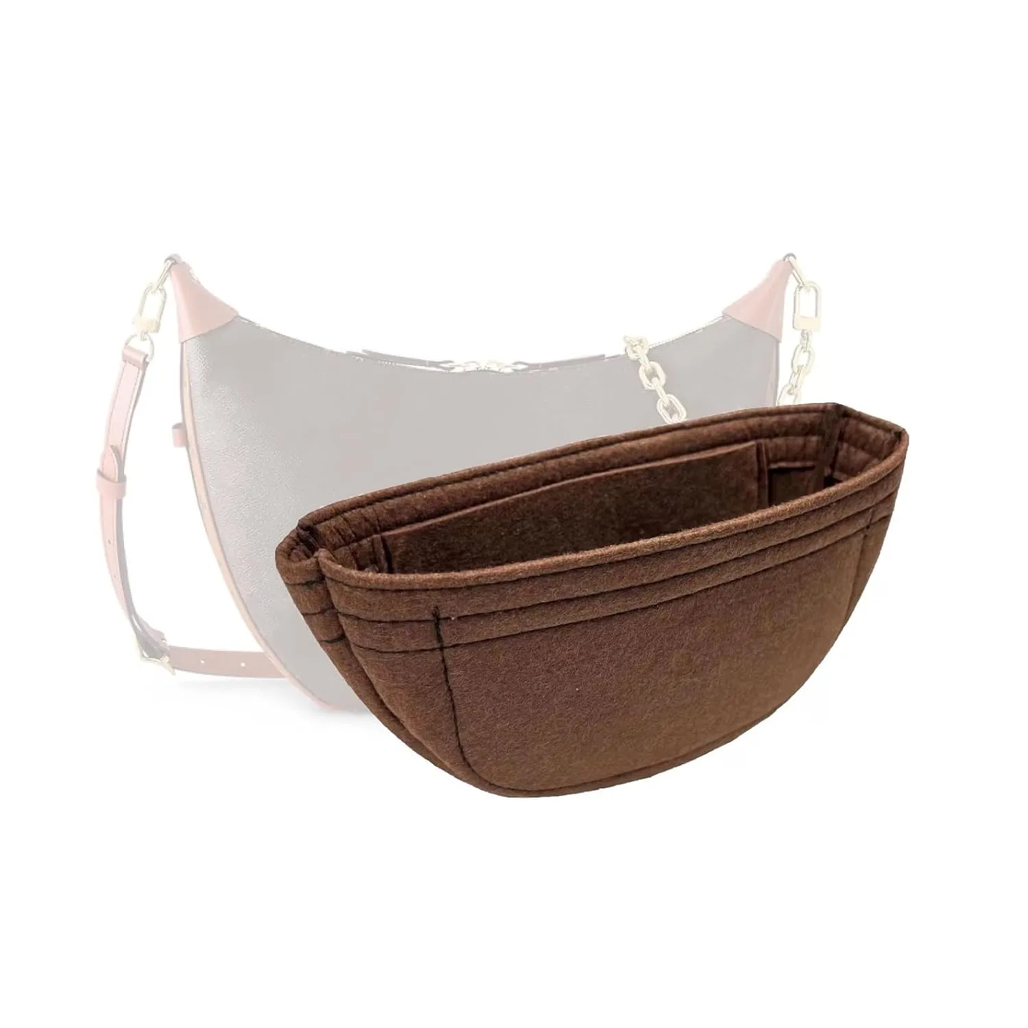 Purse Organizer for Lv Loop Hobo Bag Insert, Lv Loop Hobo GM Bag Organizer, Handmade 2mm Premium Felt Snug Sturdy Gold Zipper (For Loop Hobo GM, Brown)