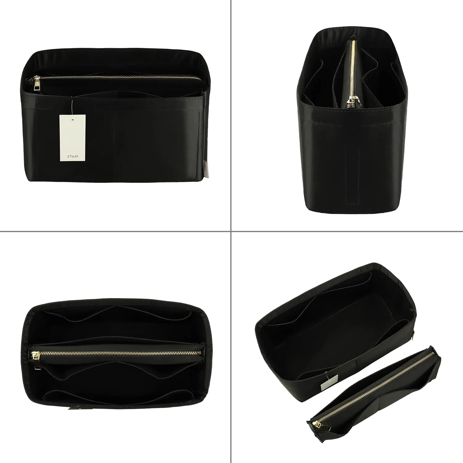 Purse Organizer Insert For Handbags, Purse Organizer With Zipper, Neverfull Organizer, Bag Organizer For Speedy Neverfull ONTHEGO Tote, Handbag and More (Silky Black, X-Large)
