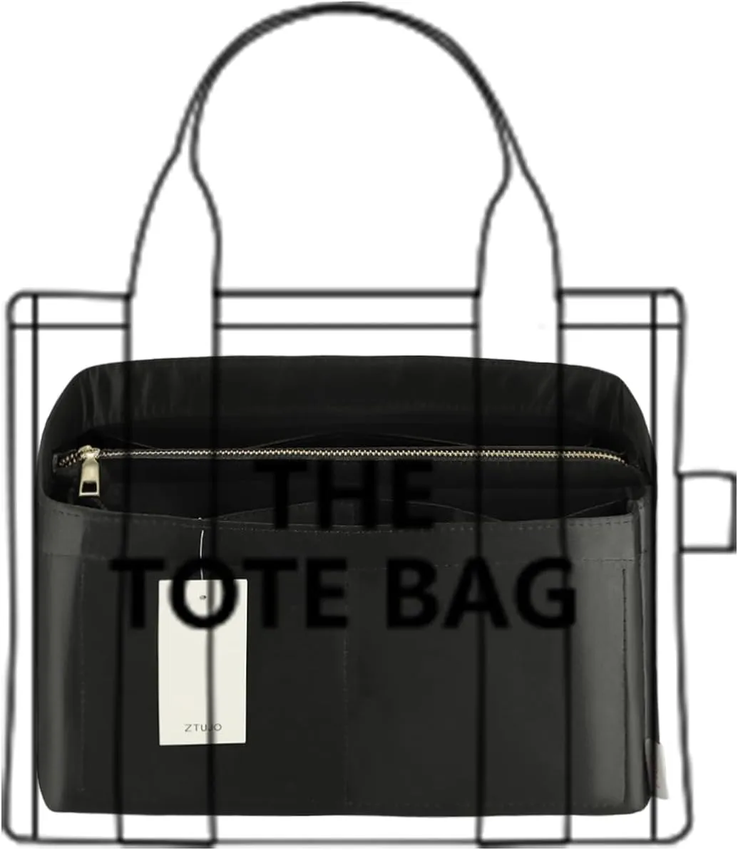Purse Organizer Insert For Handbags, Purse Organizer With Zipper, Neverfull Organizer, Bag Organizer For Speedy Neverfull ONTHEGO Tote, Handbag and More (Silky Black, X-Large)