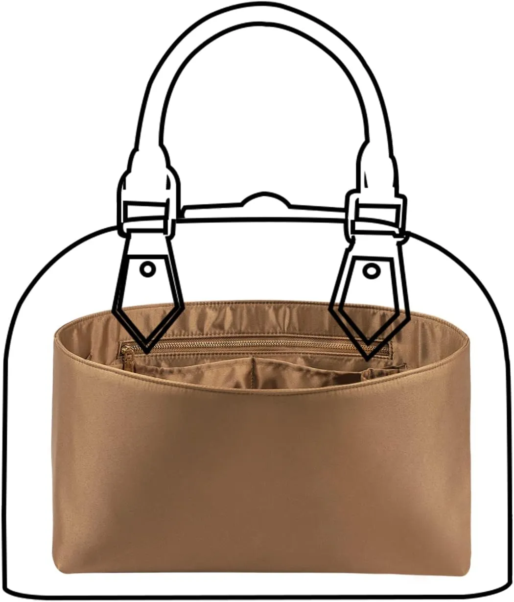 Purse Organizer Insert For Handbags, Silk Purse Organizer with Zipper, Silky Smooth, Bag Organizer For Speedy Neverfull Tote,onthego,Artsy, 6 Sizes (XL,Silky Brown)
