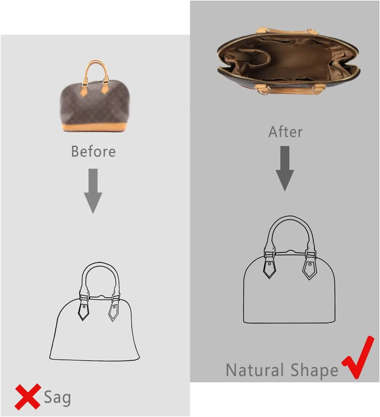 Purse Organizer Insert For Handbags, Silk Purse Organizer with Zipper, Silky Smooth, Bag Organizer For Speedy Neverfull Tote,onthego,Artsy, 6 Sizes (XL,Silky Brown)