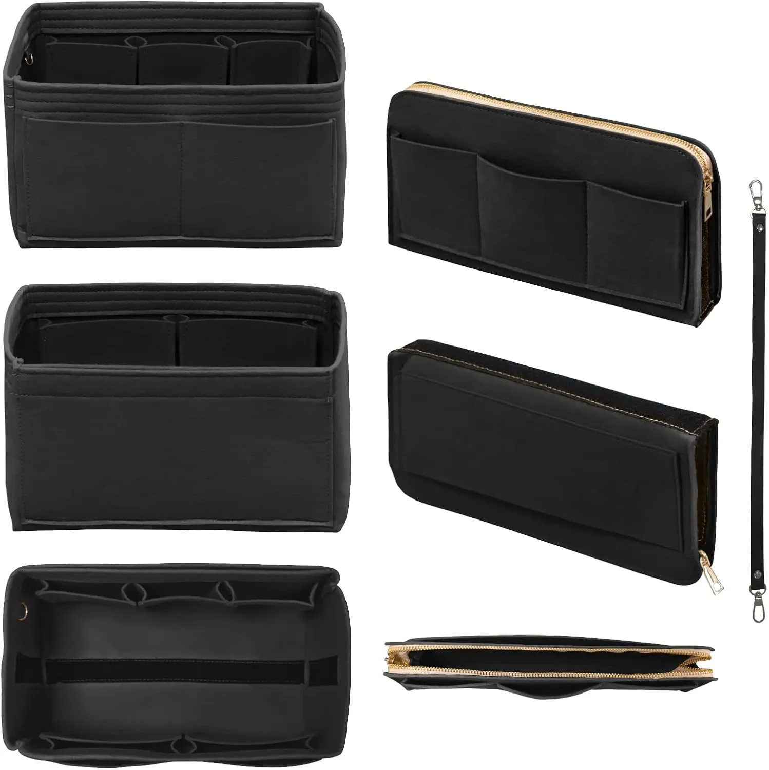 Purse Organizer Insert with Zipper Felt Bag Organizer for Tote Purse Black Medium