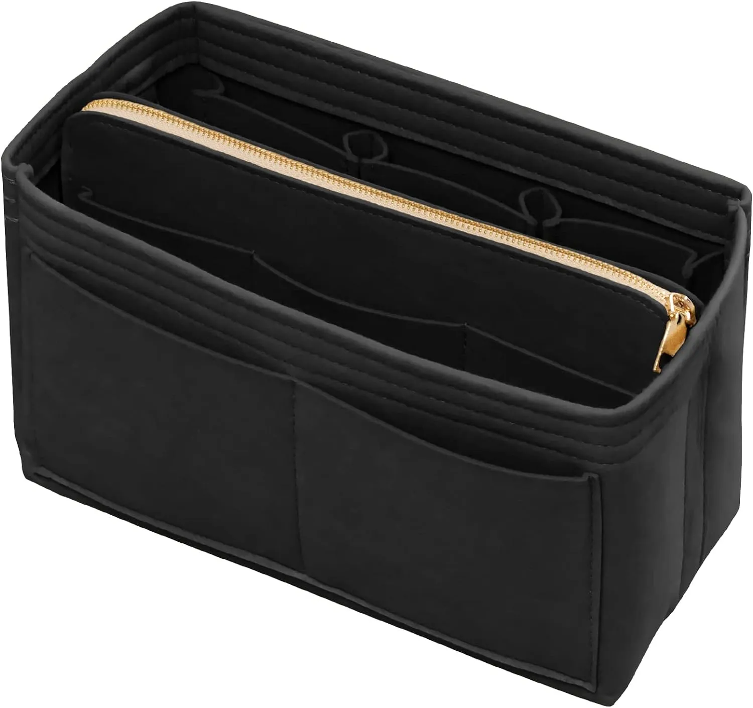 Purse Organizer Insert with Zipper Felt Bag Organizer for Tote Purse Black Medium