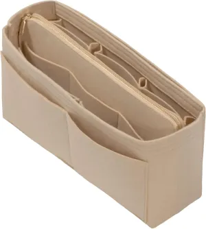 Purse Organizer Insert with Zipper Felt Bag Organizer Handbag Organizer Insert Bag in Bag Organizer with Key Chain for Tote Purse Bag Beige Slender-Medium