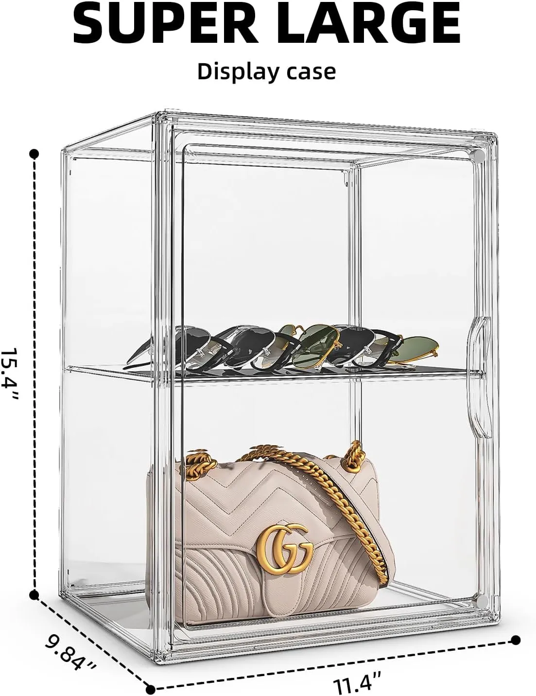 Purse Storage Organizer for Closet 3 Packs Clear Handbag Storage Organizer Acrylic Display Case with Adjustable Divider for Collectibles, Stackable Bag Organizer for Wallet, Figure, XXX-Large
