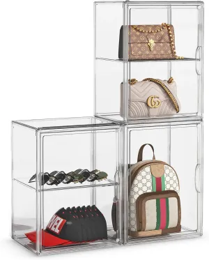 Purse Storage Organizer for Closet 3 Packs Clear Handbag Storage Organizer Acrylic Display Case with Adjustable Divider for Collectibles, Stackable Bag Organizer for Wallet, Figure, XXX-Large