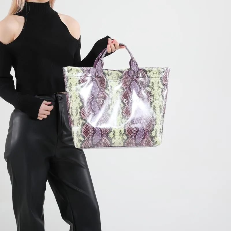 PVC Tote Bag for Women Snake Skin Print Purse Clear Plastic Tote Bag Large Kraft Paper Handbag