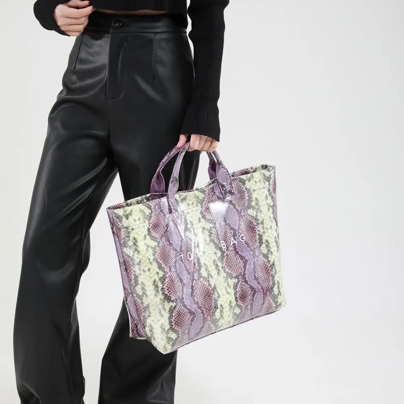 PVC Tote Bag for Women Snake Skin Print Purse Clear Plastic Tote Bag Large Kraft Paper Handbag