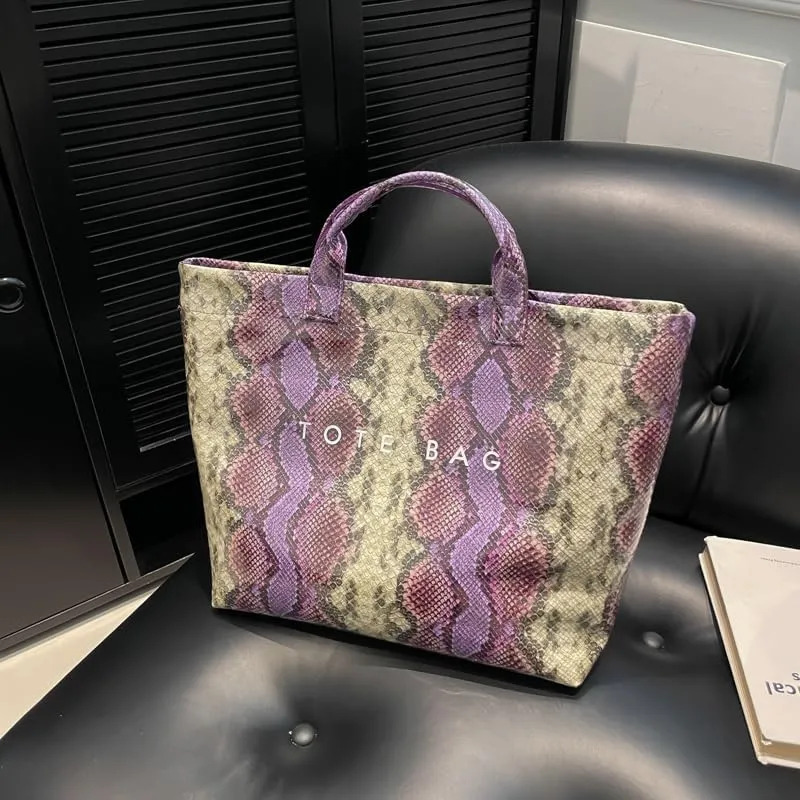 PVC Tote Bag for Women Snake Skin Print Purse Clear Plastic Tote Bag Large Kraft Paper Handbag