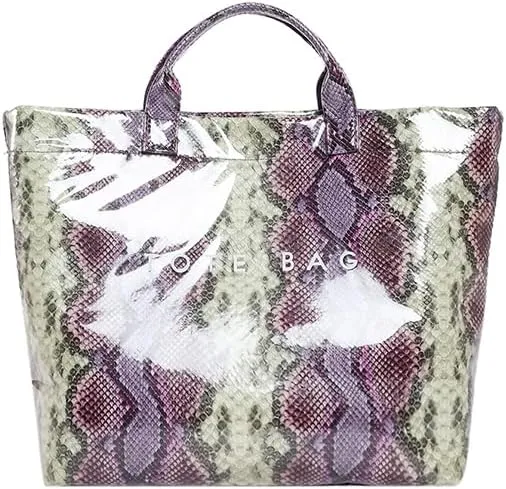 PVC Tote Bag for Women Snake Skin Print Purse Clear Plastic Tote Bag Large Kraft Paper Handbag