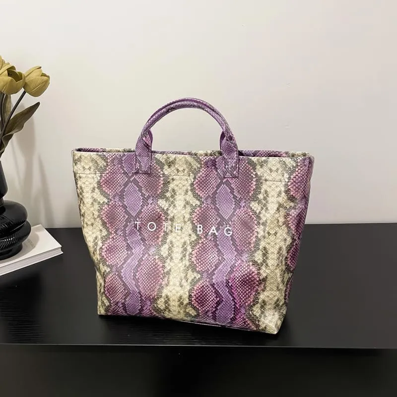 PVC Tote Bag for Women Snake Skin Print Purse Clear Plastic Tote Bag Large Kraft Paper Handbag