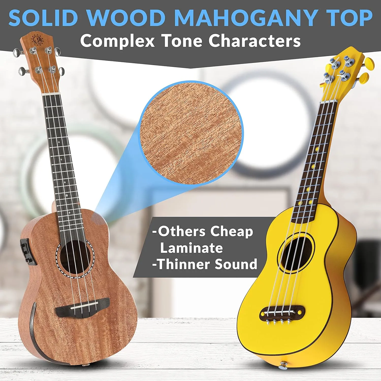 Pyle, 23" Acoustic Electric Ukulele-4String Professional Mahogany Tenor Ukulele w/Detachable Strap, 4 Celluloid Picks, Gig Bag, Cleaning Cloth, Strings, for Beginners & Advanced, (PUKTEA22)