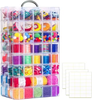 QUEFE 8-Tier Stackable Storage Container Box with 80 Compartments, Plastic Craft Organizers and Storage Containers for Arts, Organizing Washi Tape, Embroidery, Threads Bobbins, Kids Toy