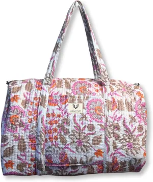 Quilted Cotton Travel Duffel Bag Weekender Short Trip Reinforced Stitching Gift for Her (Bloom Dust)