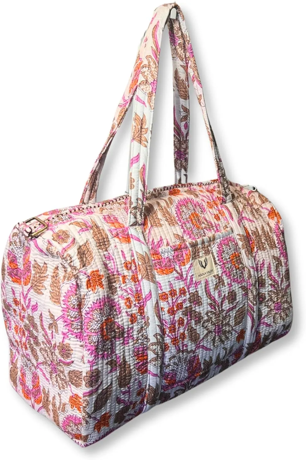Quilted Cotton Travel Duffel Bag Weekender Short Trip Reinforced Stitching Gift for Her (Bloom Dust)