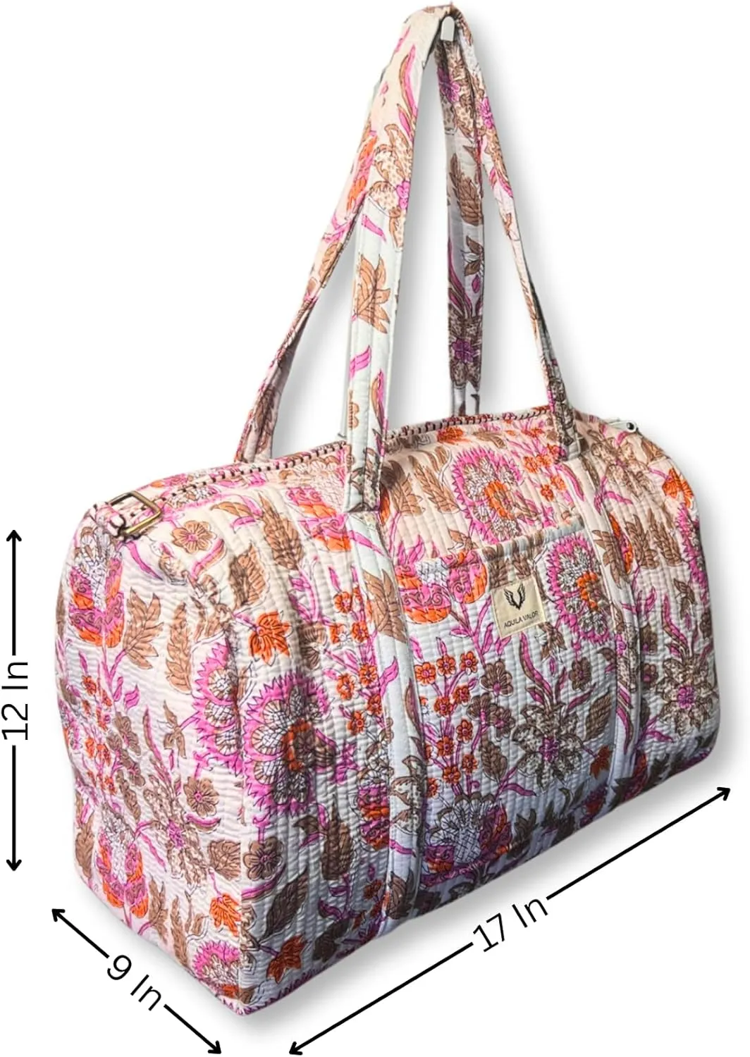 Quilted Cotton Travel Duffel Bag Weekender Short Trip Reinforced Stitching Gift for Her (Bloom Dust)