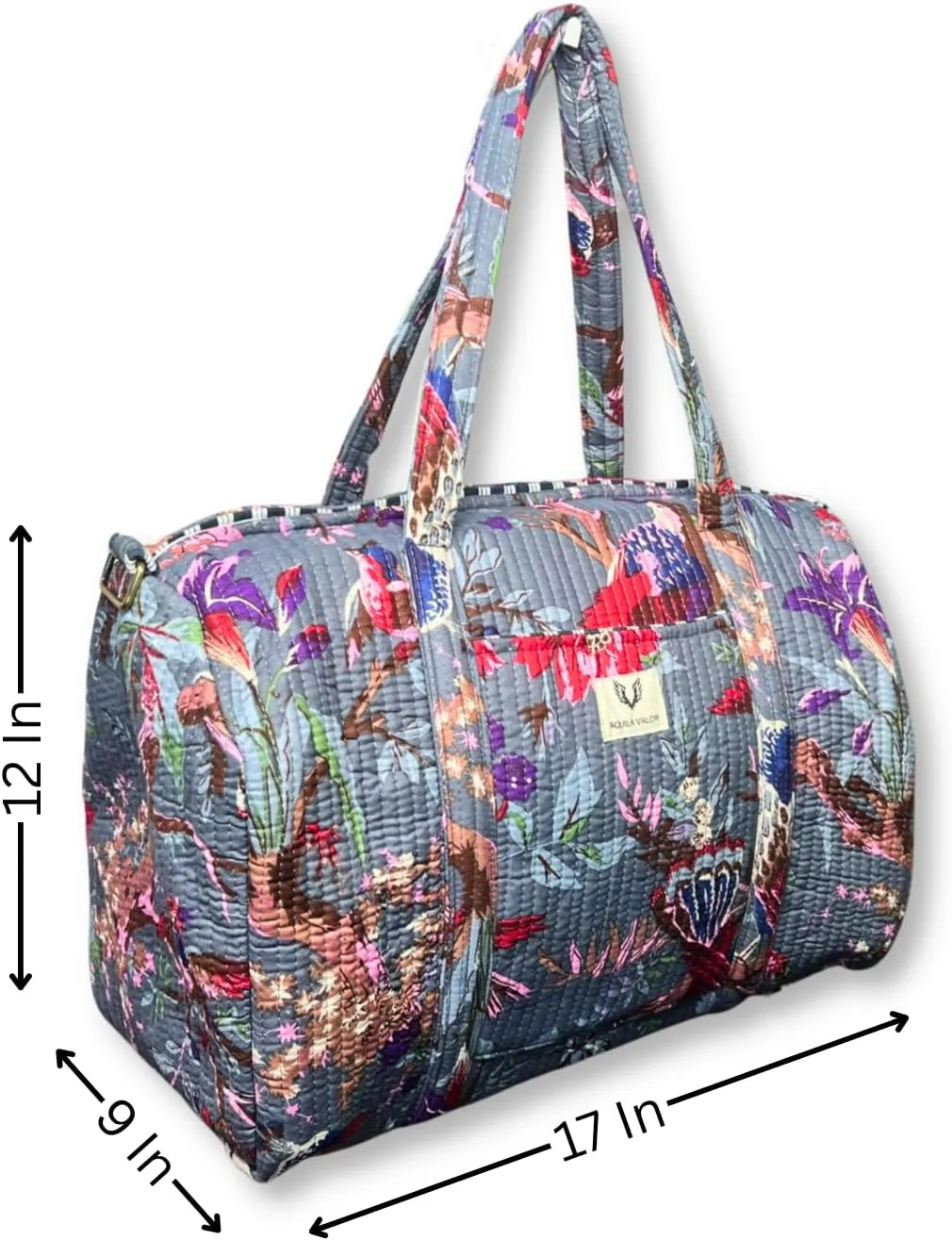 Quilted Cotton Travel Duffel Bag Weekender Short Trip Reinforced Stitching Gift for Her (Frosted Bloom)
