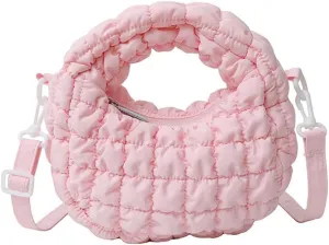 Quilted Puffer Tote Bag for Women Mini Purse Puff Bag Puffy Nylon Crossbody Bags Lightweight Carryall Bag Puffy Purses