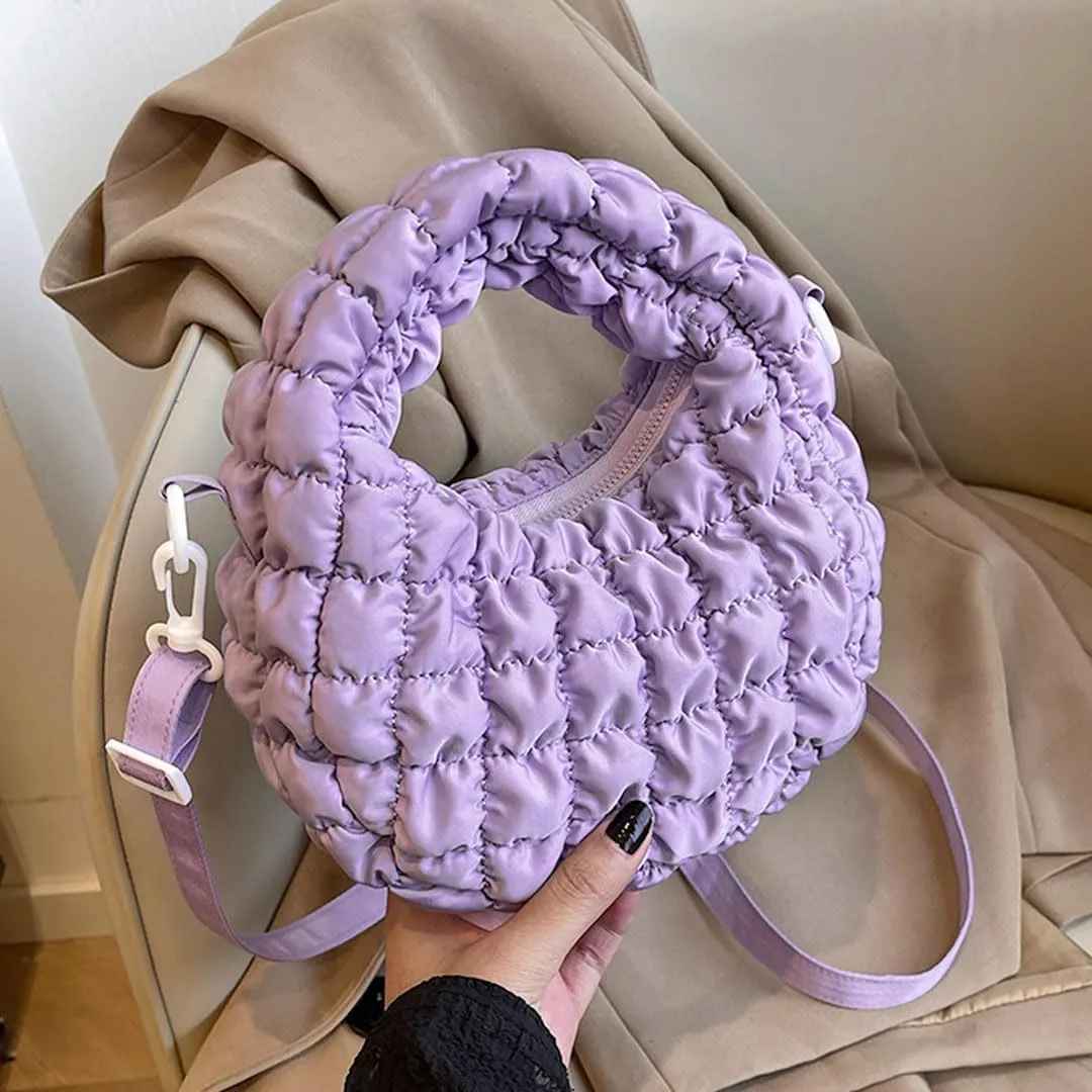 Quilted Puffer Tote Bag for Women Mini Purse Puff Bag Puffy Nylon Crossbody Bags Lightweight Carryall Bag Puffy Purses