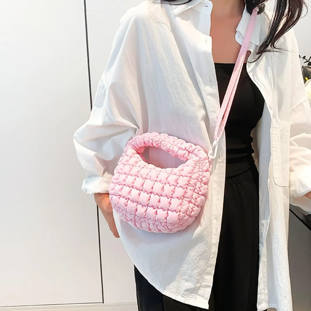 Quilted Puffer Tote Bag for Women Mini Purse Puff Bag Puffy Nylon Crossbody Bags Lightweight Carryall Bag Puffy Purses