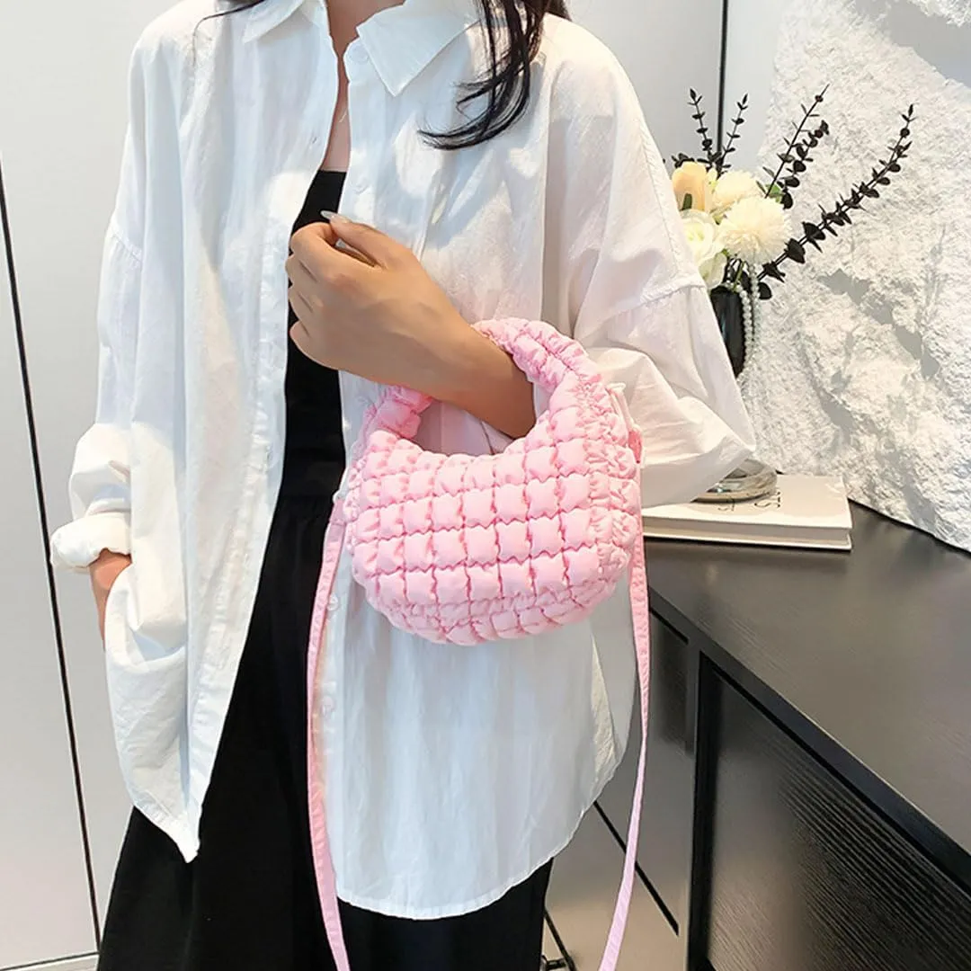 Quilted Puffer Tote Bag for Women Mini Purse Puff Bag Puffy Nylon Crossbody Bags Lightweight Carryall Bag Puffy Purses