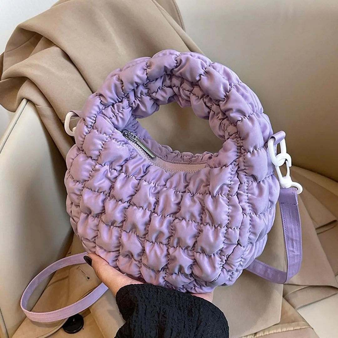 Quilted Puffer Tote Bag for Women Mini Purse Puff Bag Puffy Nylon Crossbody Bags Lightweight Carryall Bag Puffy Purses