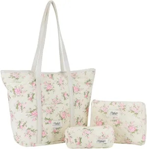 Quilted Tote Bag for Women Large Floral Cotton Tote Purses Cute Puffy Tote Bag Aesthetic Handbag for Shopping Travel