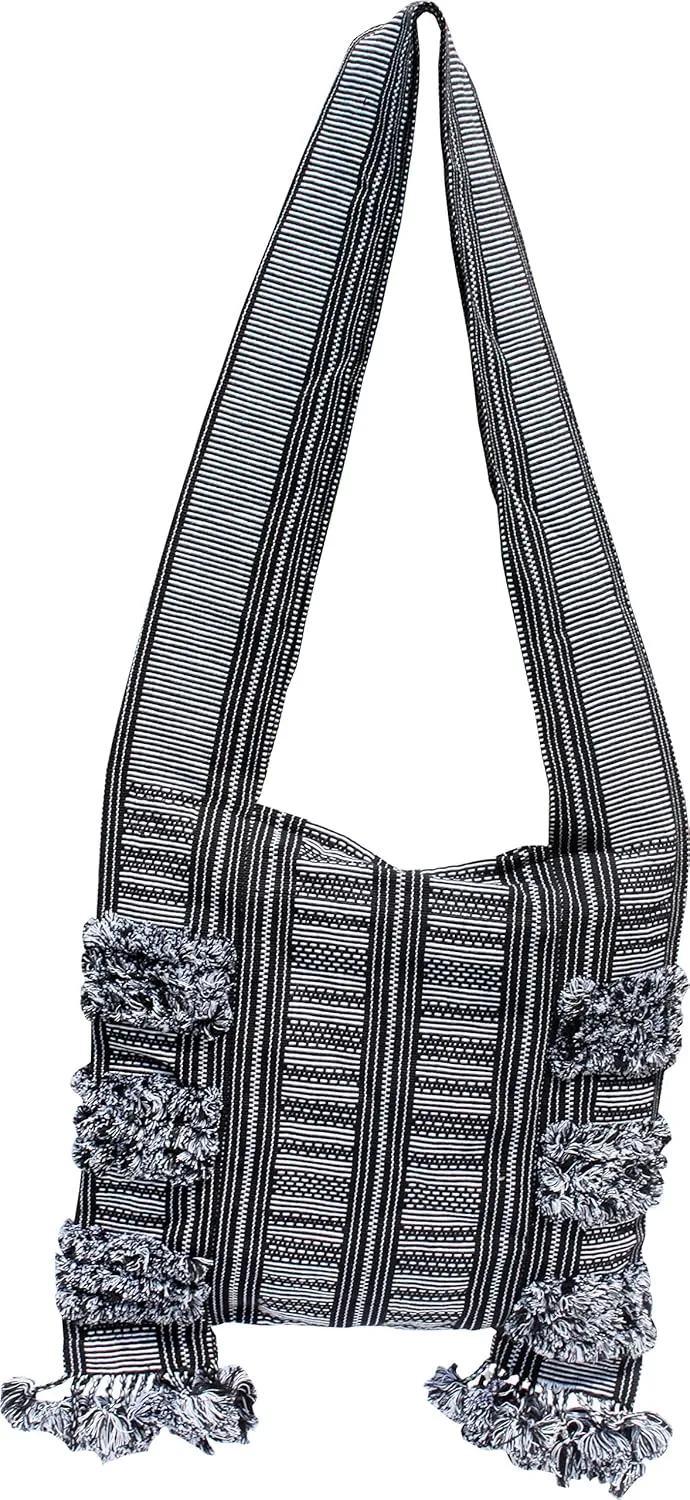 RaanPahMuang FairTrade Hill Tribe Square Shoulder Sling Messenger Bag Black White
