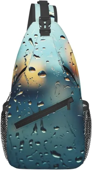 Rain Drops On Glass Print Sling Bag Crossbody Backpack For Women Men Hiking Travel Over The Shoulder Multipurpose Bag