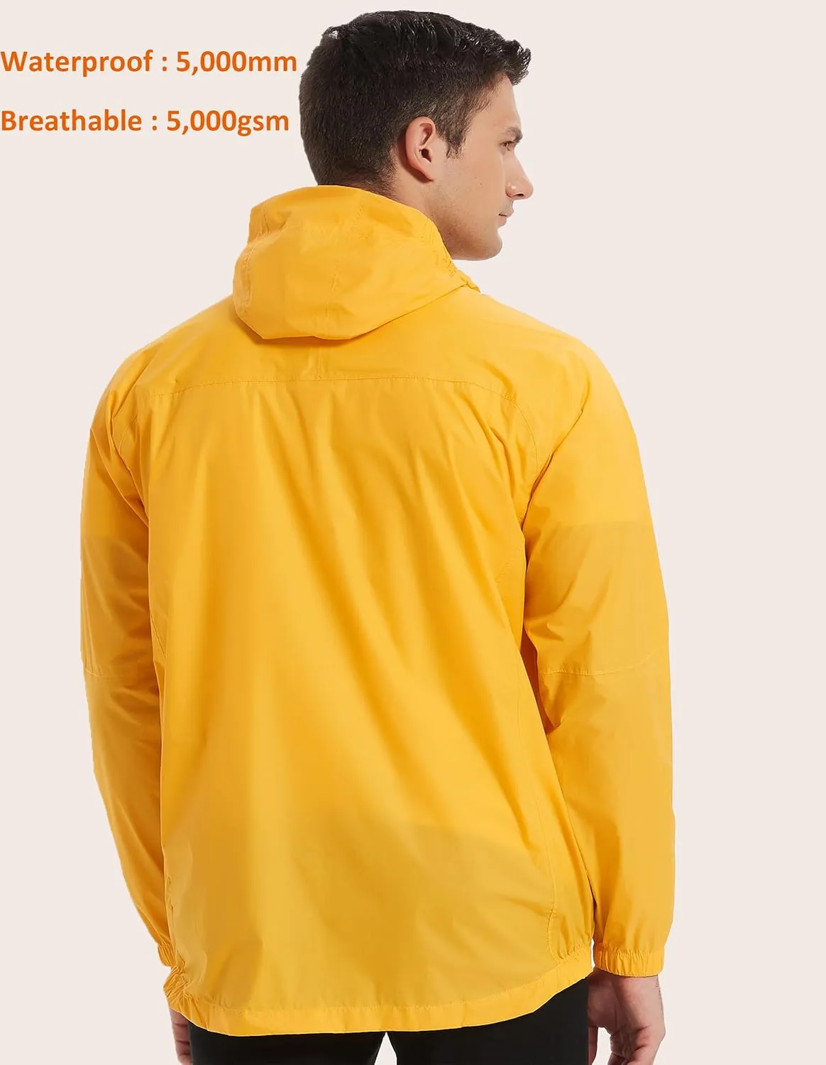 Rain Jacket Men Packable Lightweight, Waterproof Breathable Raincoat with Hood, Outdoor Hiking Winbreaker