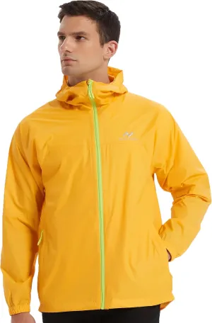 Rain Jacket Men Packable Lightweight, Waterproof Breathable Raincoat with Hood, Outdoor Hiking Winbreaker