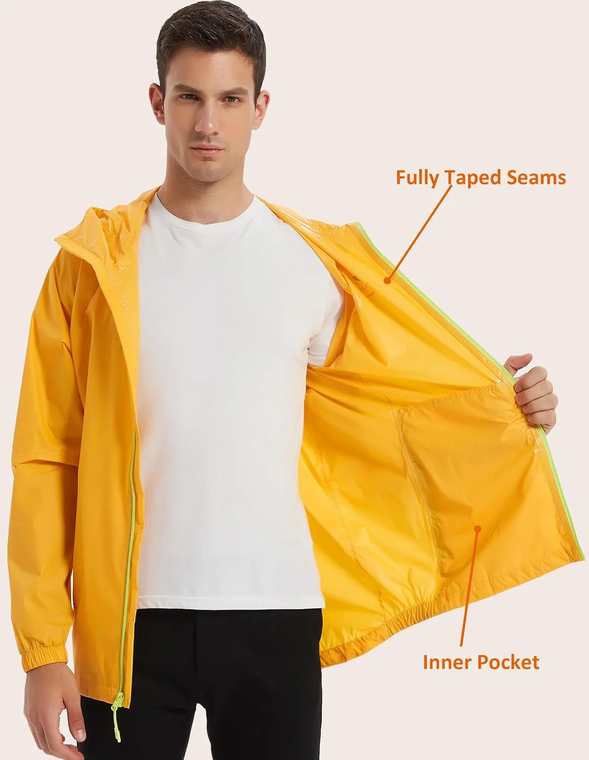 Rain Jacket Men Packable Lightweight, Waterproof Breathable Raincoat with Hood, Outdoor Hiking Winbreaker
