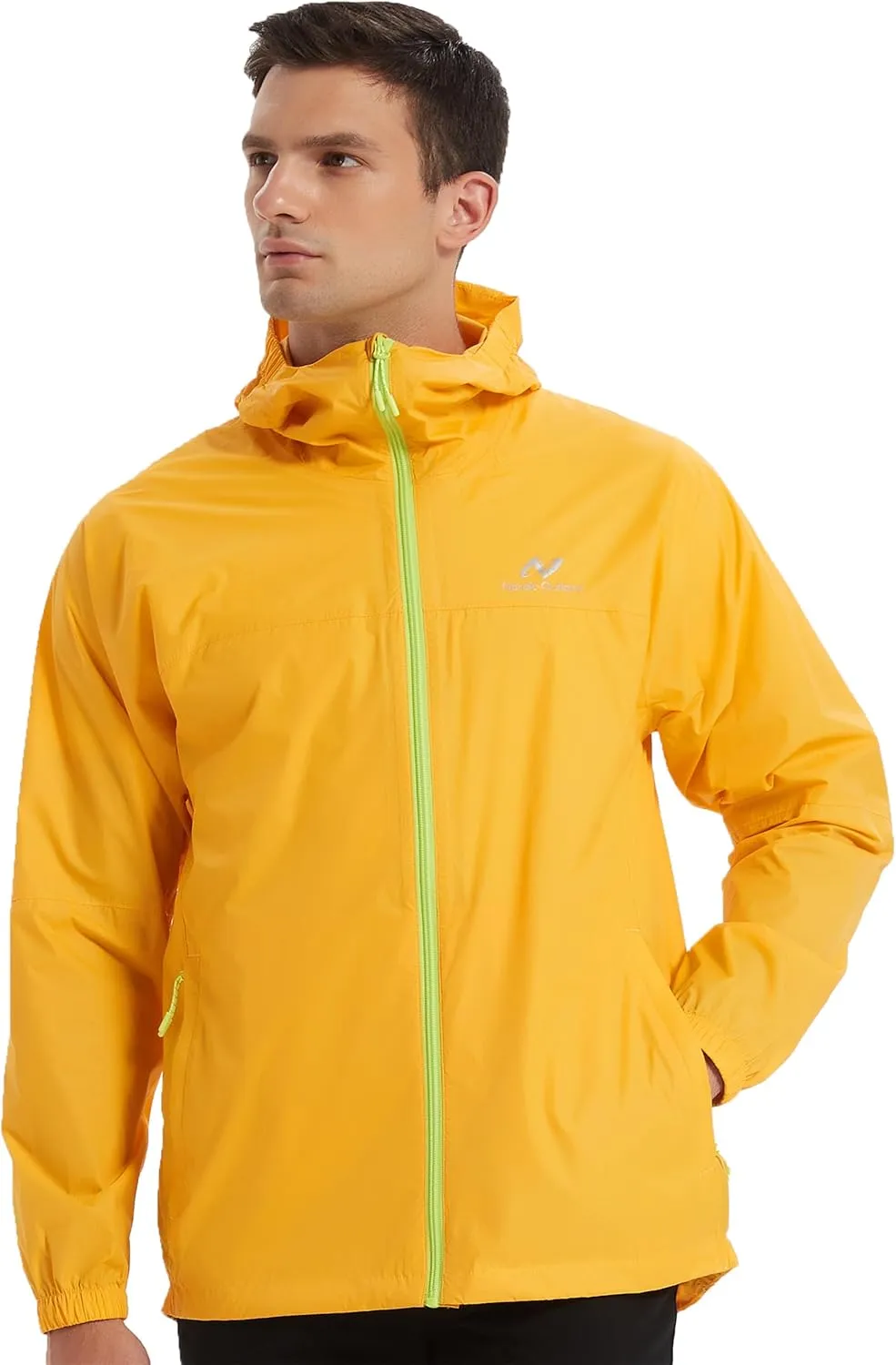 Rain Jacket Men Packable Lightweight, Waterproof Breathable Raincoat with Hood, Outdoor Hiking Winbreaker