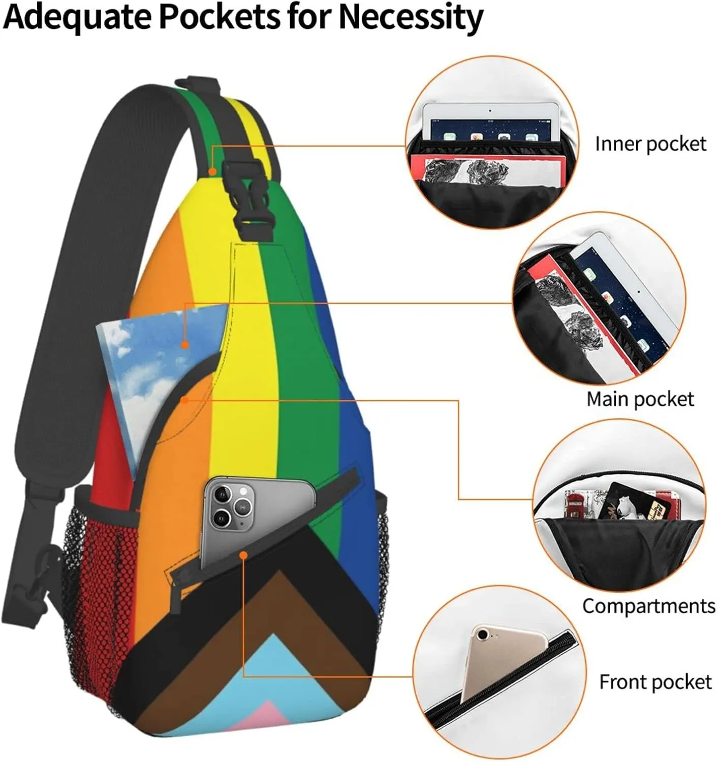 Rainbow LGBT Pride Sling Backpack, Multipurpose Lgbt Crossbody Shoulder Bag Travel Hiking Daypack for Men Women