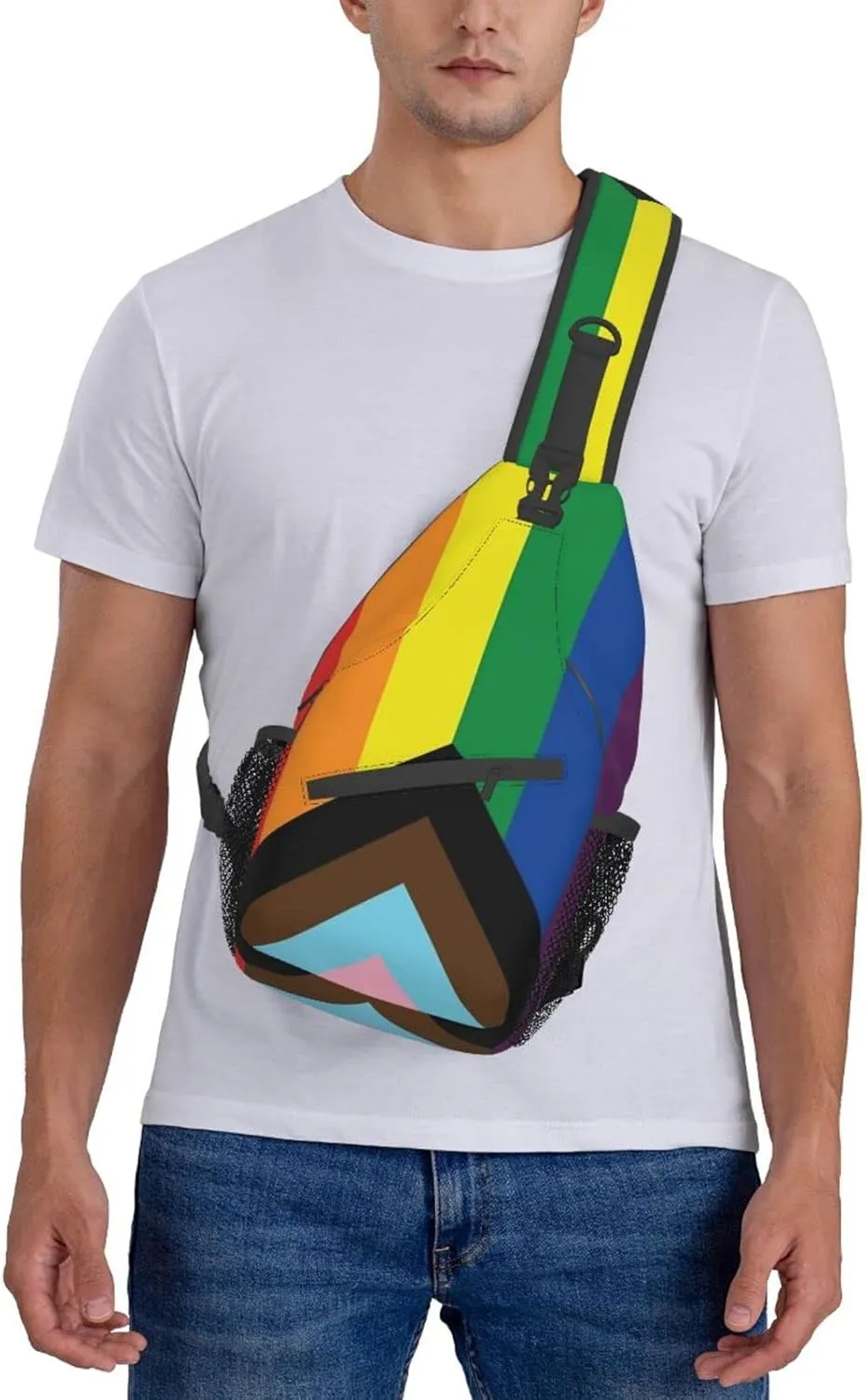 Rainbow LGBT Pride Sling Backpack, Multipurpose Lgbt Crossbody Shoulder Bag Travel Hiking Daypack for Men Women
