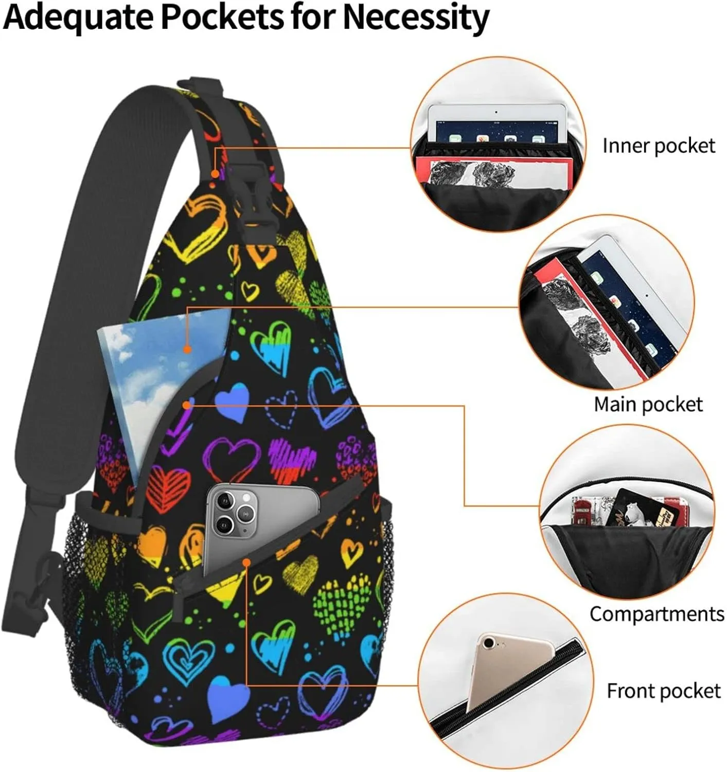 Rainbow LGBT Pride Sling Backpack, Multipurpose Lgbt Crossbody Shoulder Bag Travel Hiking Daypack for Men Women