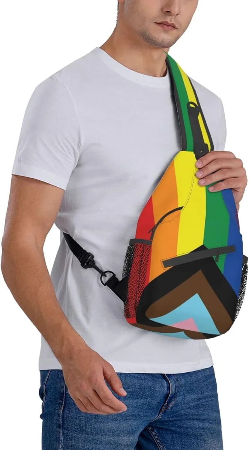 Rainbow LGBT Pride Sling Backpack, Multipurpose Lgbt Crossbody Shoulder Bag Travel Hiking Daypack for Men Women