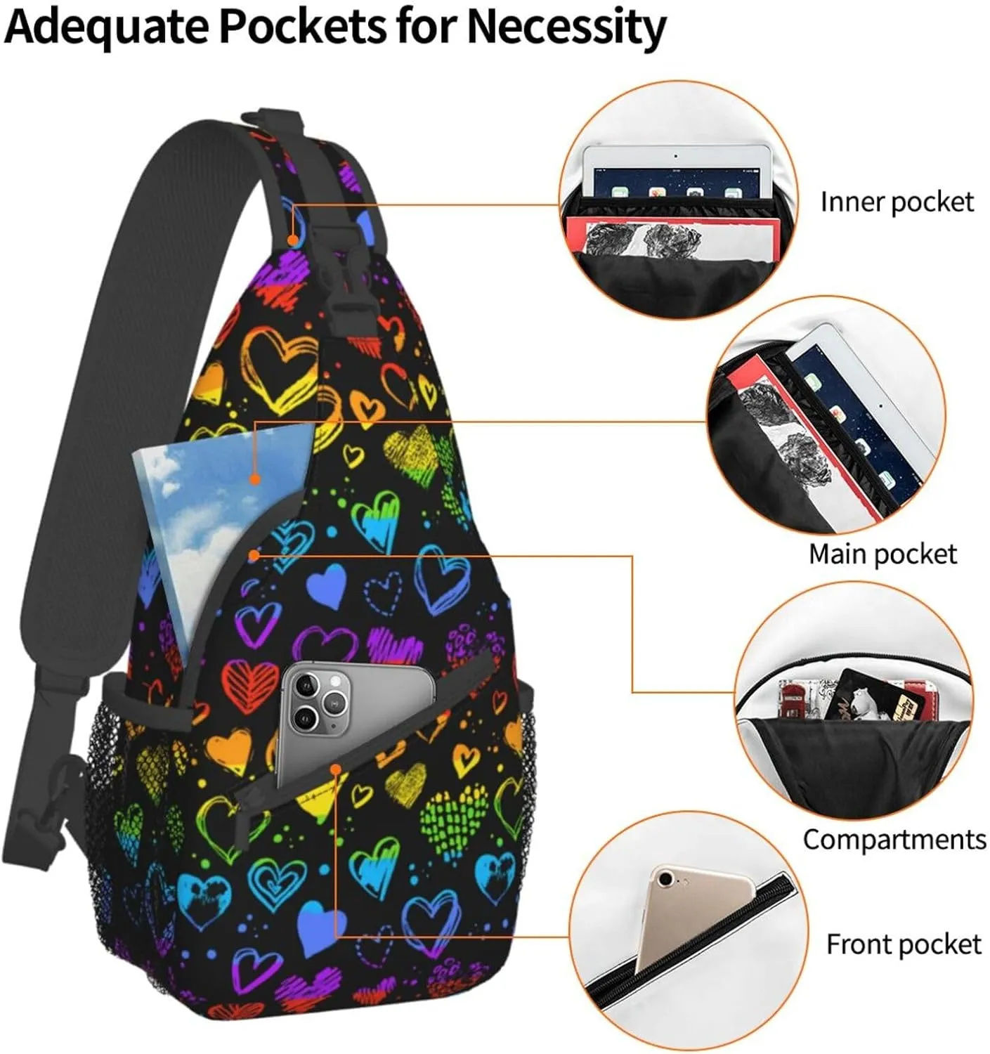Rainbow LGBT Pride Sling Bag LGBT Crossbody Sling Backpack Multipurpose LGBT Chest Bag for Women Cycling
