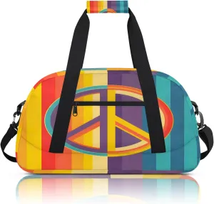 Rainbow Peace Sign Small Gym Bag 18 inch Carry On Duffel Bag for Weekender Travel Sports Workout Yoga Gymnastics Dance Ballet