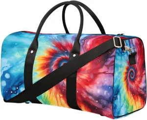 Rainbow Tie Dye Travel Duffel Bag for Women Men Waterproof Foldable Overnight Weekender Bag Large Capacity Sports Gym Bag