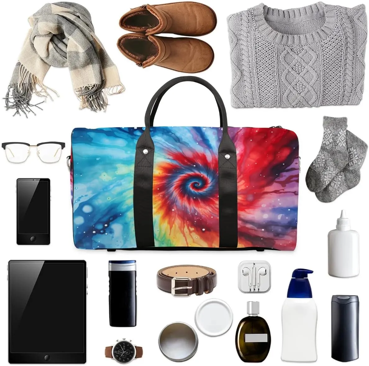 Rainbow Tie Dye Travel Duffel Bag for Women Men Waterproof Foldable Overnight Weekender Bag Large Capacity Sports Gym Bag