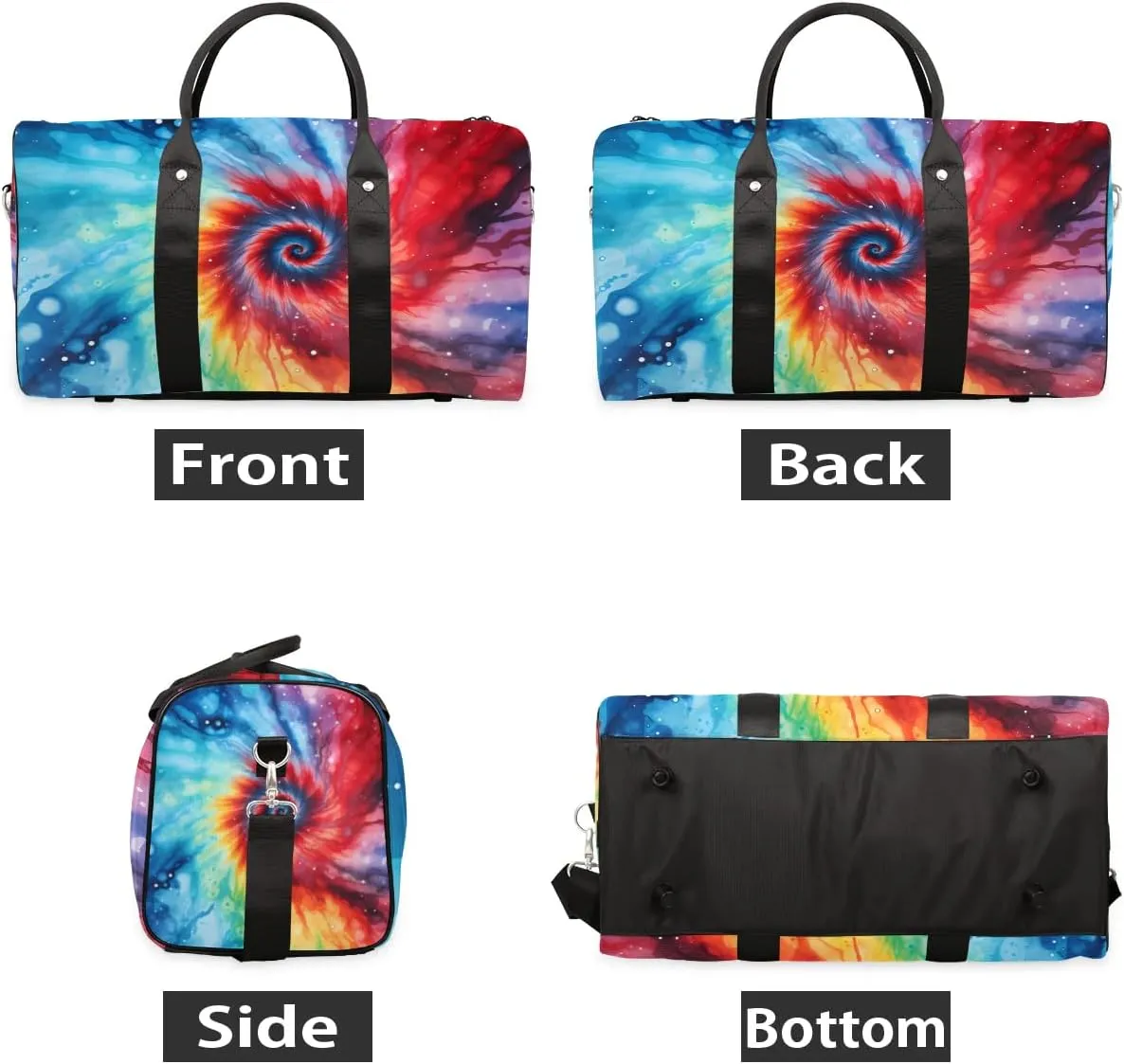 Rainbow Tie Dye Travel Duffel Bag for Women Men Waterproof Foldable Overnight Weekender Bag Large Capacity Sports Gym Bag