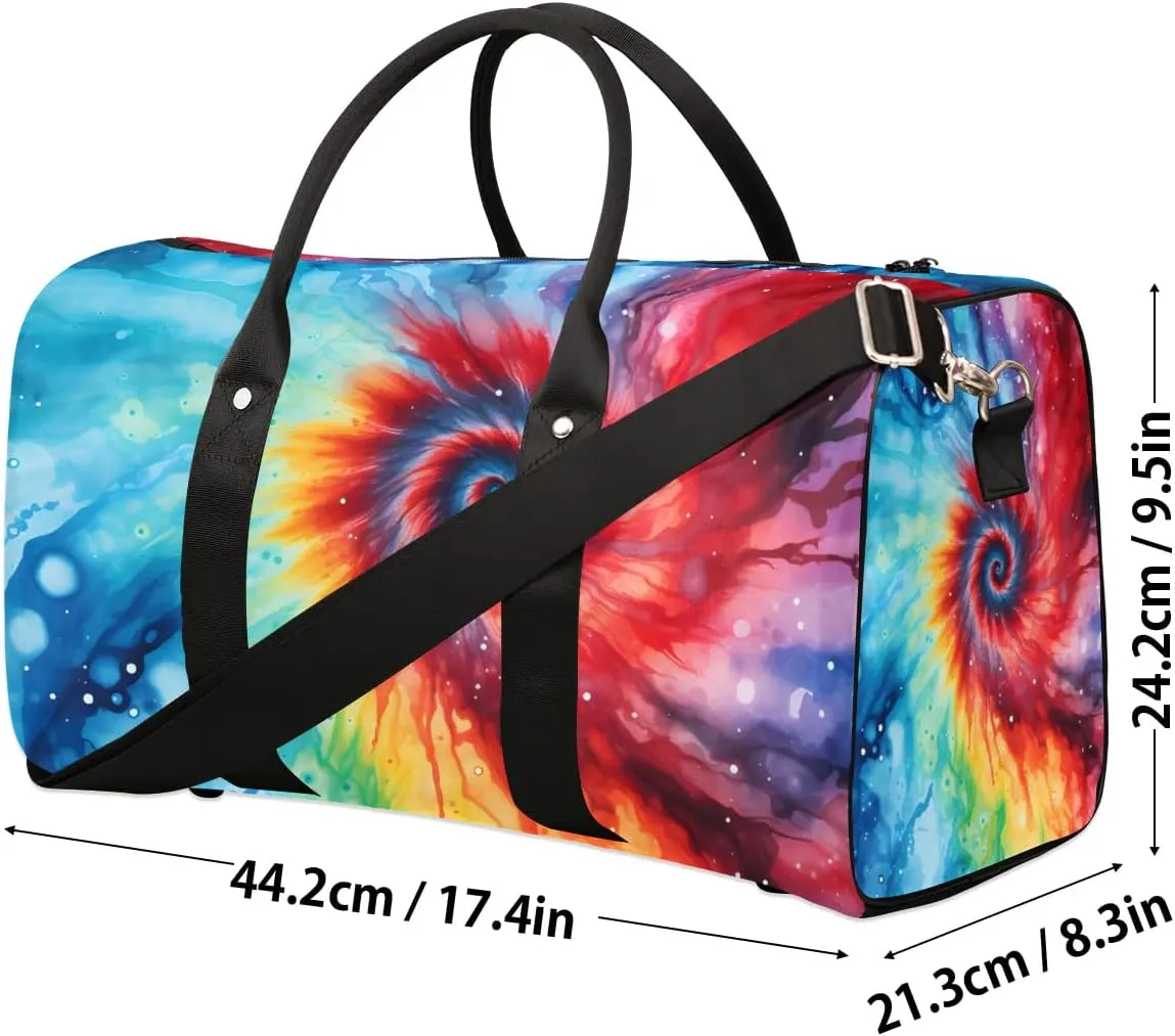 Rainbow Tie Dye Travel Duffel Bag for Women Men Waterproof Foldable Overnight Weekender Bag Large Capacity Sports Gym Bag