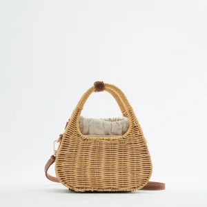 Rattan Bag Ladies Hand Woven Basket Bag Vintage Shoulder Messenger Bag Ladies(D)