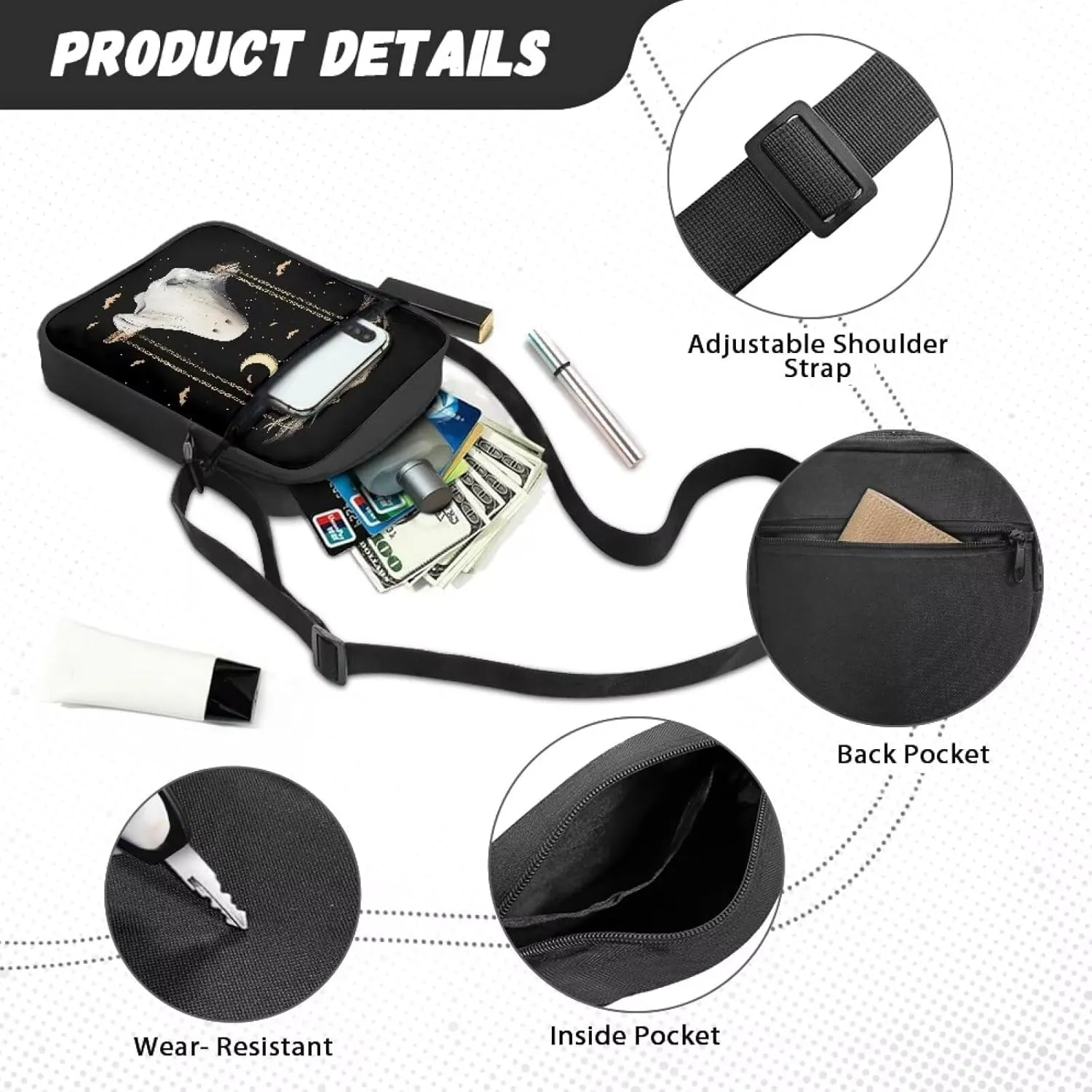 Rchsmod Small Crossbody Bag for Women Men Messenger Bag with Adjustable Strap, Sling Bag Cell Phone Purse with Zipper Closure